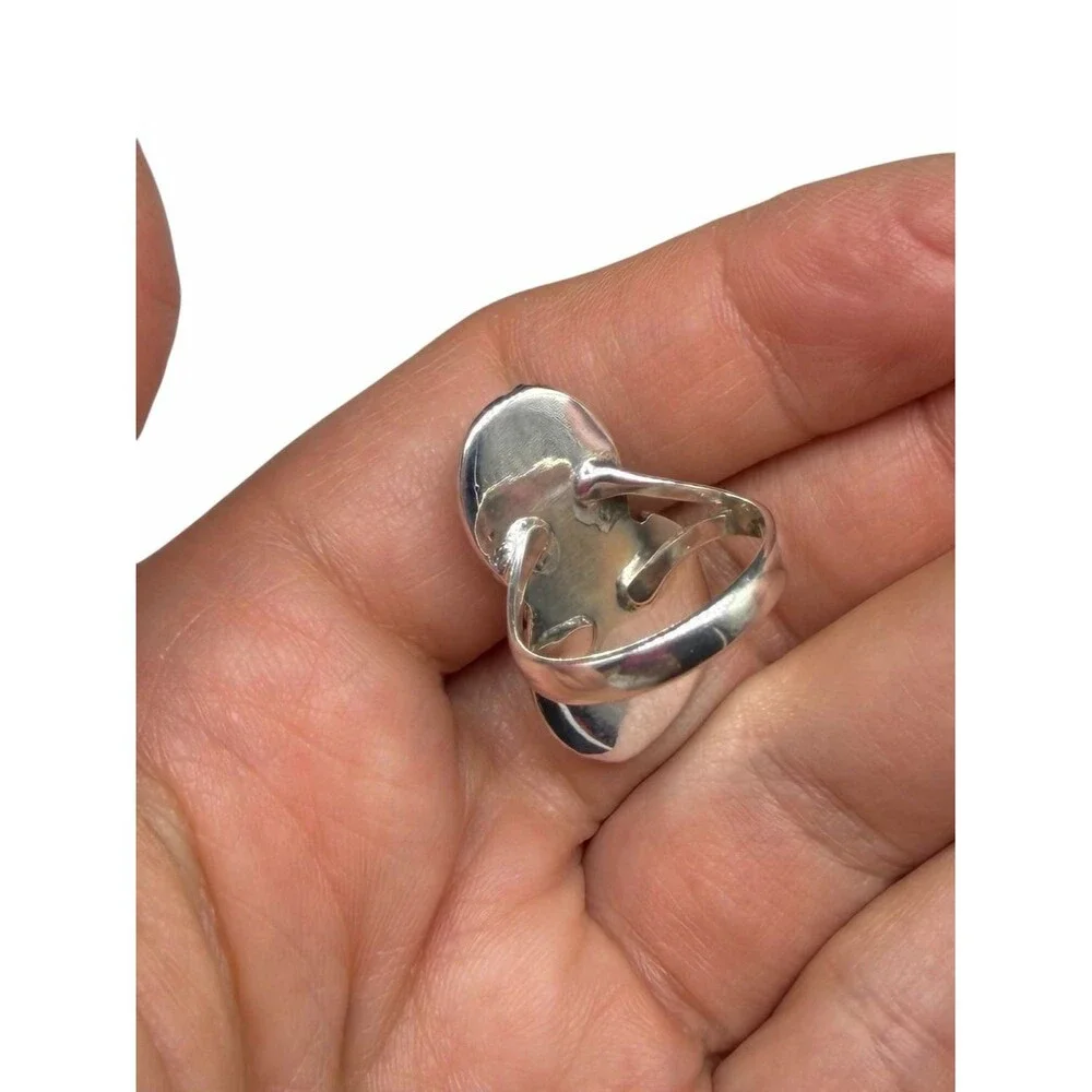 Red Rose Dahlia Kingman Turquoise Ring Size 6.5 Solid 925 Sterling Silver
